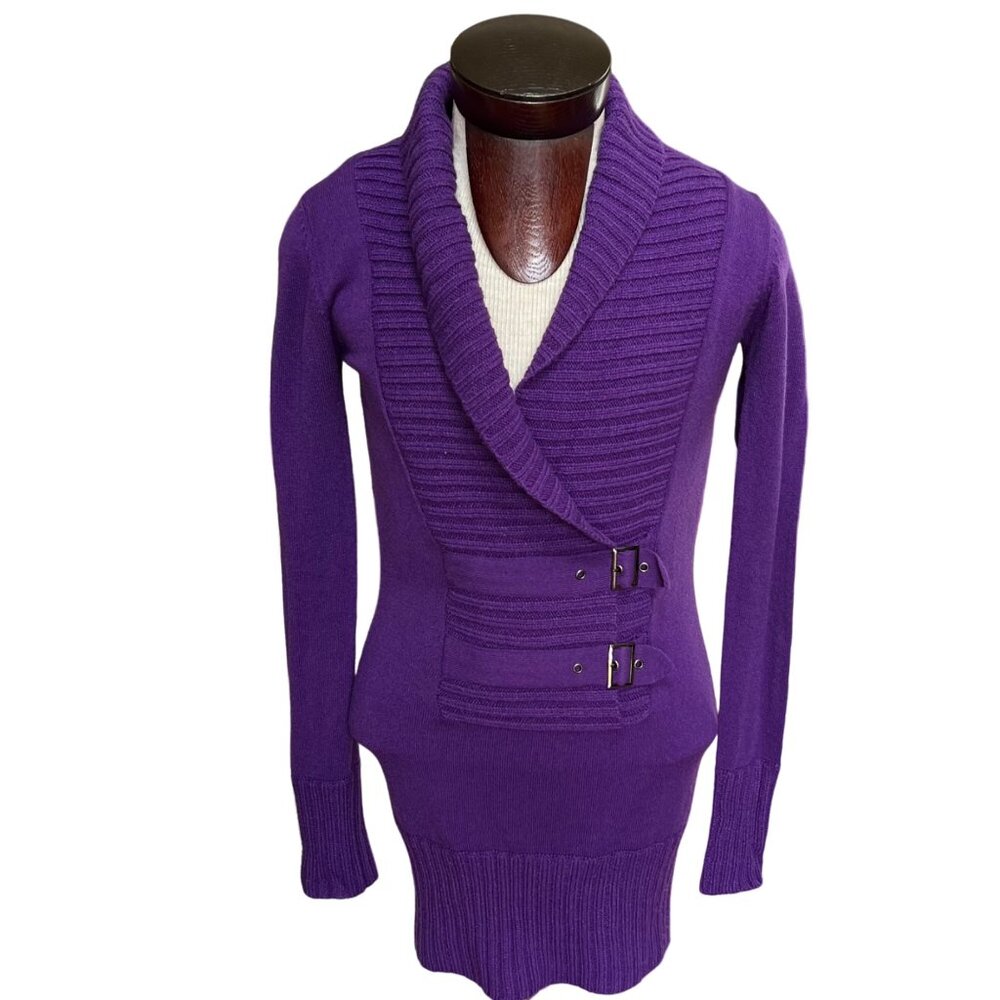 Jane Norman Sweater Dress‎ / Tunic Solid Purple Buckle Detail Size 10